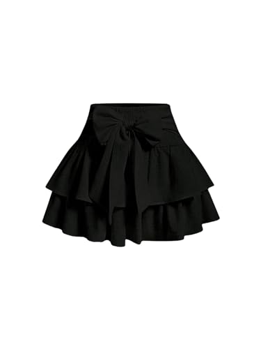SOLY HUX Damen Rock Kurz Tüllrock Kuchen Rock mit Schleife Freizeitrock Partyrock Mehrlagiger Röcke Schwarz L von SOLY HUX