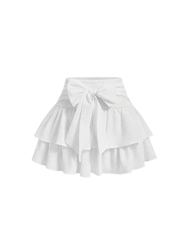 SOLY HUX Damen Rock Kurz Tüllrock Kuchen Rock mit Schleife Freizeitrock Partyrock Mehrlagiger Röcke Weiß L von SOLY HUX