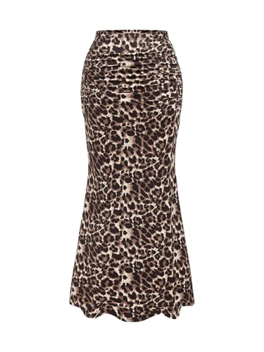 SOLY HUX Damen Rock Midi Rock Fishtail Figurbetonter Rock Leoparden Midirock Elegant Freizeitrock Bleistiftrock Partyrock Braun M von SOLY HUX