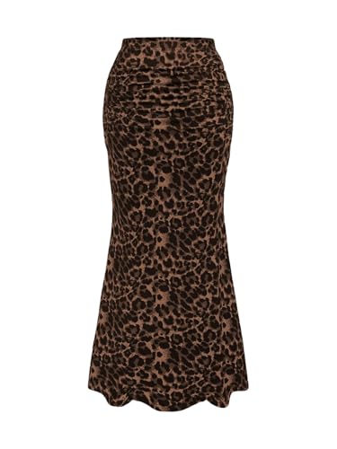 SOLY HUX Damen Rock Midi Rock Fishtail Figurbetonter Rock Leoparden Midirock Elegant Freizeitrock Bleistiftrock Partyrock Dunkelbraun S von SOLY HUX