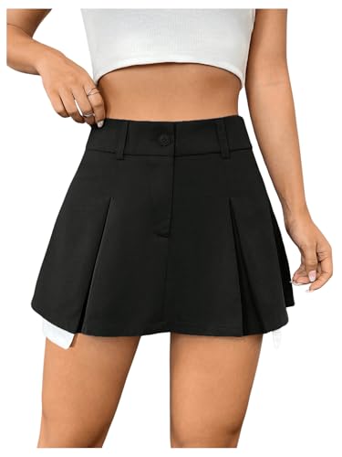 SOLY HUX Damen Rock Minirock Hosenrock Faltenrock Y2K Casualrock Prepy Röcke A Linie Kurz Rock Hohe Taille Freizeitrock Schwarz L von SOLY HUX
