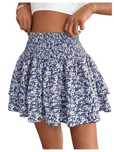 SOLY HUX Damen Rock Sommer Böhmisch A-Linien Röcke Blumenmuster Kurz Rock Hohe Taille Sommerrock Mehrschichtig Casualrock Strandoutfit Dunkelblau M SOLY HUX Damen Rock Sommer Böhmisch A-Linien Röcke Blumenmuster Kurz Rock Hohe Taille Sommerrock Mehrschichtig Casualrock Strandoutfit Dunkelblau M von SOLY HUX