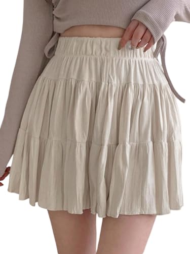 SOLY HUX Damen Rock Sommer Kurze Röcke Boho Sommerrock A Linien Hosenrock Hohe Taille Minirock Einfarbiger Freizeitrock Strandrock Casualrock Beige M von SOLY HUX