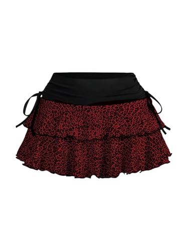 SOLY HUX Damen Rock Y2K Minirock Leopardenmuster Sommerrock Mehrschichtig Röcke Drop Waist Partyrock A-Linie Mini Rock Leoprint Freizeitrock mit Wellensaum Rot XS SOLY HUX Damen Rock Y2K Minirock Leopardenmuster Sommerrock Mehrschichtig Röcke Drop Waist Partyrock A-Linie Mini Rock Leoprint Freizeitrock mit Wellensaum Rot XS von SOLY HUX