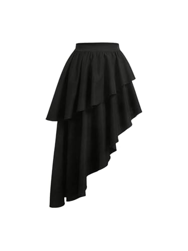 SOLY HUX Damen Rocke Elegant Stoff Röcke Asymmetrisch Rock Mehrlagiger Röcke Partyrock Hohe Elastische Bund Freizeitrock Schwarz L von SOLY HUX