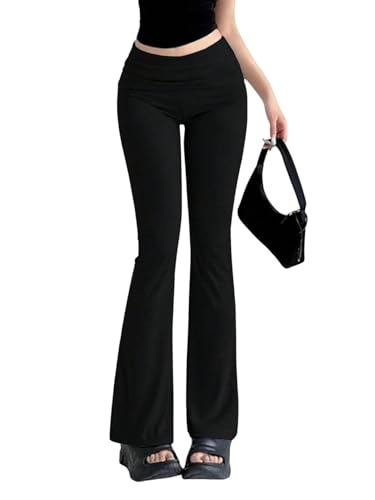 SOLY HUX Damen Schlaghose Elegant Lange Hose Hohe Taille Freizeithose Schlaglegging Yogahose Strecken Jogginghose Freizeit Jazzpants Schwarz M von SOLY HUX