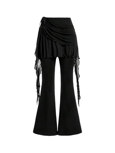 SOLY HUX Damen Schlaghose Y2K Gothic Hose Ausgestellte Hosen mit Kordelzug Partyhose Elastischem Bund Freizeithose Festival Outfit Schwarz M von SOLY HUX