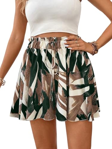 SOLY HUX Damen Short Casualshort mit Muster Kurze Hose Sommer Shorts Locker Freizeitshort Hohe Taille Urlaub Outfit Stoff Shorts Dunkelgrün XL von SOLY HUX