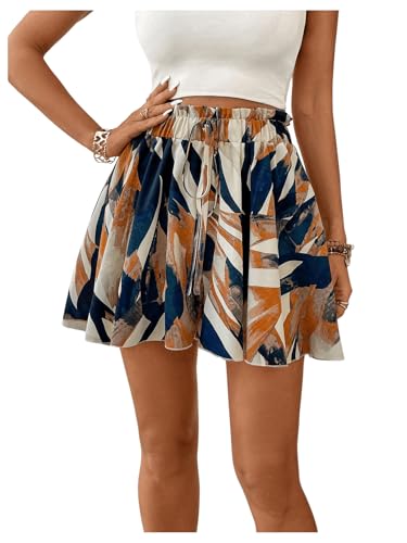 SOLY HUX Damen Short Casualshort mit Muster Kurze Hose Sommer Shorts Locker Freizeitshort Hohe Taille Urlaub Outfit Stoff Shorts Gelb M von SOLY HUX