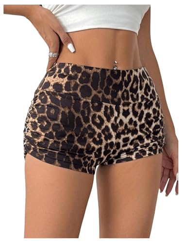 SOLY HUX Damen Short Modische Party Shorts mit Leopardmuster Kurz Hosen Rave Outfitwear Freizeitshort Braun XS von SOLY HUX