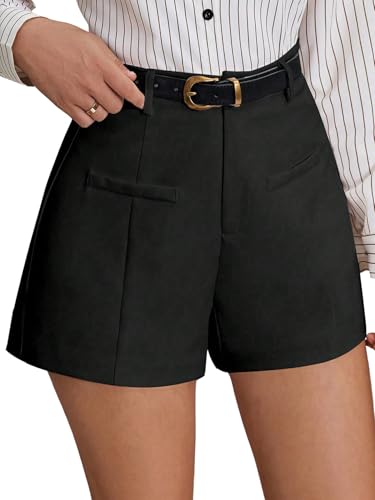 SOLY HUX Damen Short Sommer Einfarbige Shorts Hohe Taille Minishorts Kurze Hose Reißverschluss Office Casualshort Freizeithose Elegant Schwarz XL von SOLY HUX