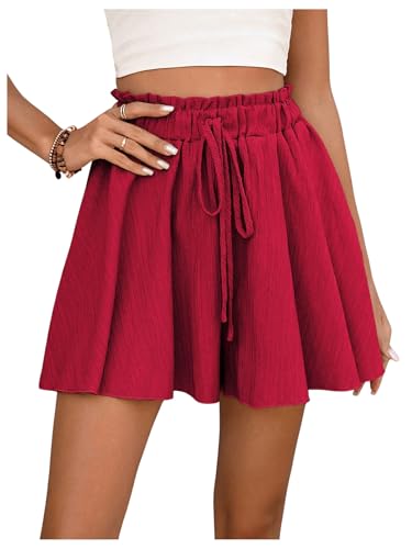 SOLY HUX Damen Shorts Hoher Taille Sommershort Breite Bein Skorts Kurze Hosen Sommer Freizeitshorts Boho Bermuda Hotpants Casualshorts Bordeaux M von SOLY HUX