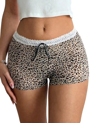 SOLY HUX Damen Shorts Leopardmuster Short mit Spitzen Sommer Freizeitshorts Lässig Kurze Hose Casualshort Kurzshorts Sommershort Braun S von SOLY HUX