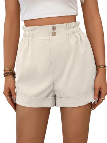 SOLY HUX Damen Shorts Sommer Kurze Hose Breite Bein Freizeitshorts Casual Bermuda Hotpants Leicht Shorts Strandshorts mit Elastischer Bund Beige XL SOLY HUX Damen Shorts Sommer Kurze Hose Breite Bein Freizeitshorts Casual Bermuda Hotpants Leicht Shorts Strandshorts mit Elastischer Bund Beige XL von SOLY HUX