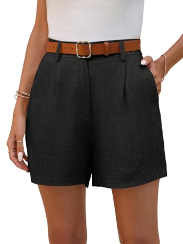 SOLY HUX Damen Shorts Sommer Leinen Short Kurze Hose Hohe Taille Sommershorts mit Taschen Büro Casualshort Freizeitshorts Schwarz S von SOLY HUX