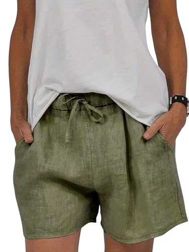 SOLY HUX Damen Shorts Sommer Leinenshorts Lässig Kurze Hose Breites Bein Freizeitshorts Bermuda Hotpants Locker Sommerhose mit Tunnelzug Armeegrün L SOLY HUX Damen Shorts Sommer Leinenshorts Lässig Kurze Hose Breites Bein Freizeitshorts Bermuda Hotpants Locker Sommerhose mit Tunnelzug Armeegrün L von SOLY HUX