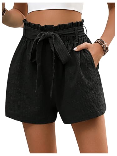 SOLY HUX Damen Shorts Sommershorts mit Taschen Kurze Hose Hohe Taille Freizeitshorts Office Casualshorts Breite Bein Sommer Outfit Schwarz S von SOLY HUX