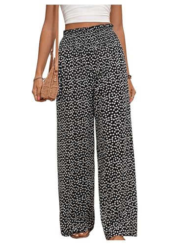 SOLY HUX Damen Sommer Hose Leicht Stoffhose Boho Casualhose Palazzo Hose Weite Hosen Freizeithose Strandhose Urlaubhose Schwarz L von SOLY HUX