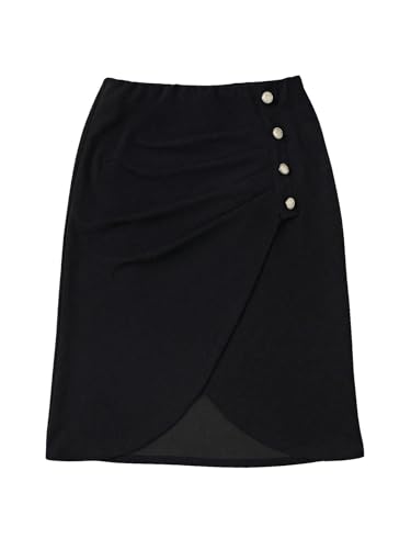 SOLY HUX Damen Sommer Rock Schwarz Midirock Hohe Taille Rock Elegant Röcke mit Schlitz Knöpfedetail Gerafft Wickelrock Freizeitrock Midi Rock Schwarz L von SOLY HUX