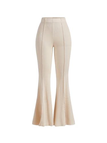 SOLY HUX Damen Strick Hosen Lang Schlaghose mit Texture Casualhose Sporthose Joggerhose mit Elasticher Bund Aprikosenfarben L von SOLY HUX