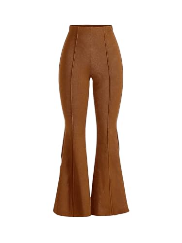 SOLY HUX Damen Strick Hosen Lang Schlaghose mit Texture Casualhose Sporthose Joggerhose mit Elasticher Bund Rostbraun M von SOLY HUX