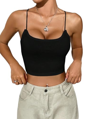 SOLY HUX Damen Tops Sommer Rückenfreies Top Kreuzgurt Spaghettiträger Sommertop Trägertop Ärmelloses Oberteil Bauchfreies Partytop Freizeittop Festivaltop Schwarz S von SOLY HUX