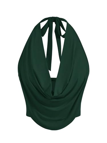 SOLY HUX Damen Trägertop Sommer Crop Top Schulterfrei Oberteile Ärmellos Sommertop Drapiert Ausschnitt Partytop Dunkelgrün M von SOLY HUX