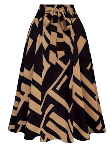 SOLY HUX Damen Vintage Rock A Linie Herbstrock Elegant Langer Rock Freizeitrock Tanzrock Partyrock mit Schleife Braun L von SOLY HUX