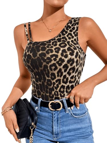 SOLY HUX Damen Y2K Ärmellos Tank Top mit Leopardenmuster Partytop Sommertop Clubwear Leoprint Casualtop Camitop Festival Outfit Braun S von SOLY HUX