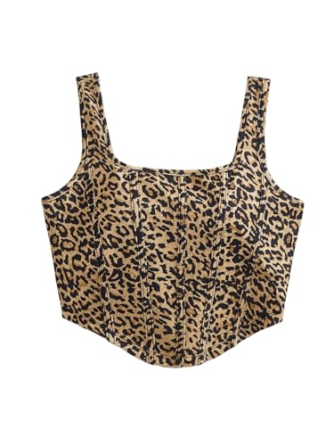 SOLY HUX Damen Y2K Top Ärmelloses Sommertop Leoparden Oberteil Bauchfreie Tanktops Eckiger Ausschnitt Trägertop Sommer Crop-Top Freizeittop Festival Outfits Leo M von SOLY HUX