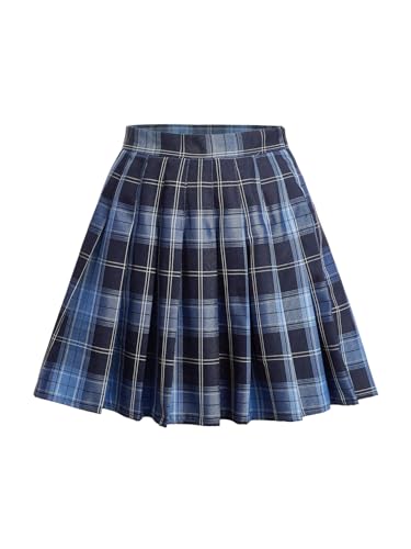 SOLY HUX Damen Rock A Linie Faltenrock Vintage Karierter Plissierter Röcke Y2K Hohe Taille Skaterrock Preppy Outfit Festival Outfit Blau M von SOLY HUX