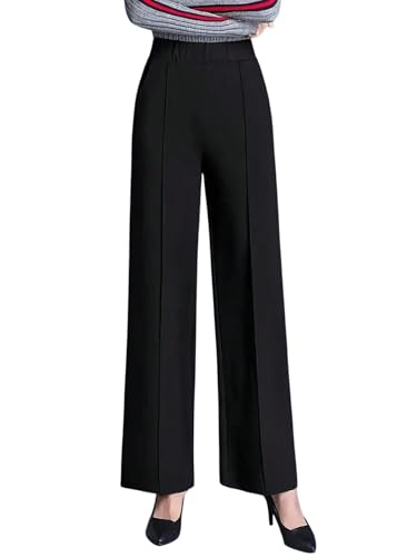 SOLY HUX Hose Damen Elegant Anzughose Hohe Taille Business Hosen mit Taschen Breite Bein Geradehose Einfarbig Casualshose Herbst Outfit Schwarz S von SOLY HUX