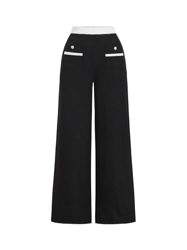 SOLY HUX Hose Damen Elegant Freizeithose Lang Weites Bein Palazzo Pants Business Anzughose Casualhose Geradehose Stoffhose Schwarz L von SOLY HUX