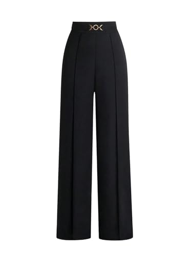 SOLY HUX Hosen Damen Elegant Businesshose Lang Anzughose Geragehose Hohe Elastischer Taille Freizeithose Herbst Büro Outfit Casualhose Schwarz S von SOLY HUX