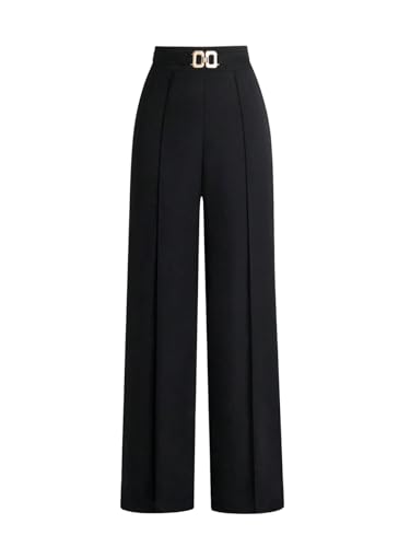 SOLY HUX Hosen Damen Elegant Gerade Hosen Hohe Elastisch Taille Anzughose Büro Freizeithose Lang Herbst Outfit Casualhose Stoffhose Schwarz L von SOLY HUX