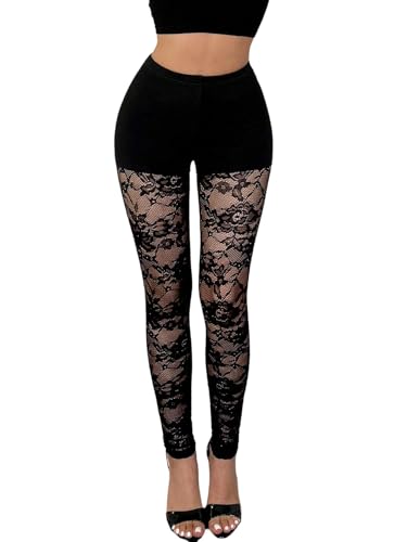 SOLY HUX Hosen Damen Elegant Leggings mit Spitzen Transparent Skinny Fit Legginghose Freizeithose Partyhose Festival Outfit Schwarz XL SOLY HUX Hosen Damen Elegant Leggings mit Spitzen Transparent Skinny Fit Legginghose Freizeithose Partyhose Festival Outfit Schwarz XL von SOLY HUX