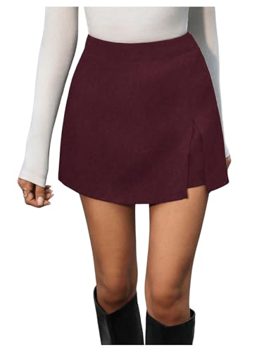 SOLY HUX Hosenrock Damen Kurze Hose Shorts Hohe Taille Sommershort Elegant Röcke Freizeitrock Hosenrock mit Schlitz Skort Bordeaux M von SOLY HUX