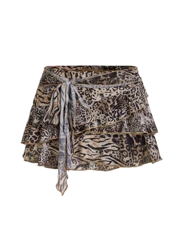 SOLY HUX Minirock Damen Y2K Rock Mesh Hosenrock mit Leopardenmuster Partyrock Drop Waist Kurzer Freizeitrock mit Rüschensaum Festival Outfit Kaffeebraun L SOLY HUX Minirock Damen Y2K Rock Mesh Hosenrock mit Leopardenmuster Partyrock Drop Waist Kurzer Freizeitrock mit Rüschensaum Festival Outfit Kaffeebraun L von SOLY HUX