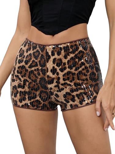SOLY HUX Shorts Damen Elegant Minishorts Leo Print Partyshorts mit Pailletten Hohe Elastischer Taille Clubwear Rave Festival Outfit Leoparden M SOLY HUX Shorts Damen Elegant Minishorts Leo Print Partyshorts mit Pailletten Hohe Elastischer Taille Clubwear Rave Festival Outfit Leoparden M von SOLY HUX