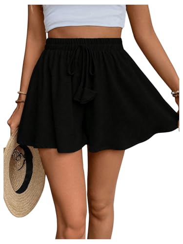 SOLY HUX Sommer Short Damen Leicht Kurz Hose Locker Shorts Casualshort Sommershort Freizeitshort Strandshort mit Kordelzug Schwarz M von SOLY HUX
