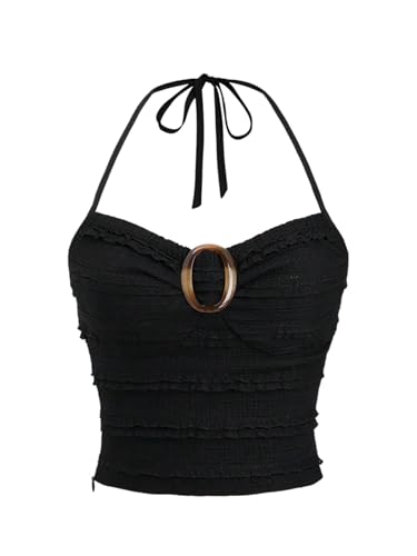 SOLY HUX Y2K Top Damen Neckholder Sommertop Ärmelloses Trägertop Sommer Bauchfreie Oberteile Party Trägershirt Rückenfreies Freizeittop Schwarz L von SOLY HUX