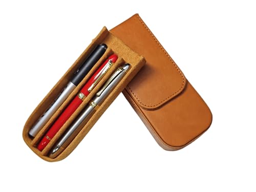 SOLYUJ 3Slots Leder Füllfederhalter Fall Sammler Organizer Handgemachte Stifteetui Vintage Crazy Horse Print Leder Stift Schutzhülle Abdeckung Stift Aufbewahrung Geschenkbox (Gelb) von SOLYUJ