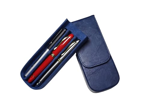 3Slots Leder Füllfederhalter Fall Sammler Organizer – Handgemachtes Stifteetui Vintage Crazy Horse Print Leder Stift Schutzhülle Abdeckung Stift Aufbewahrung Geschenkbox (Blau) von SOLYUJ