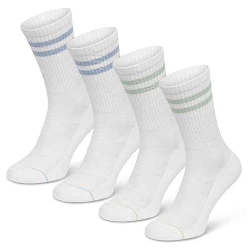 SOMEYOU 4 Paar Tennissocken aus Bio-Baumwolle Sportsocken mit Streifen für Damen & Herren mehrfarbig (2x Hellblau, 2x Mintgrün) 39-42 von SOMEYOU