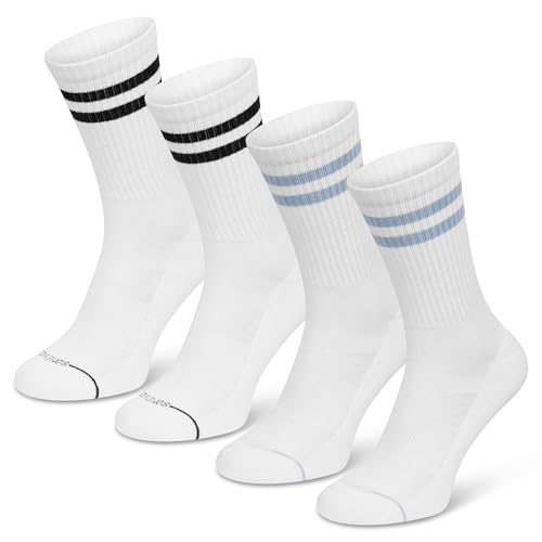 SOMEYOU 4 Paar Tennissocken aus Bio-Baumwolle Sportsocken mit Streifen für Damen & Herren mehrfarbig (2x Schwarz, 2x Hellblau) 35-38 von SOMEYOU