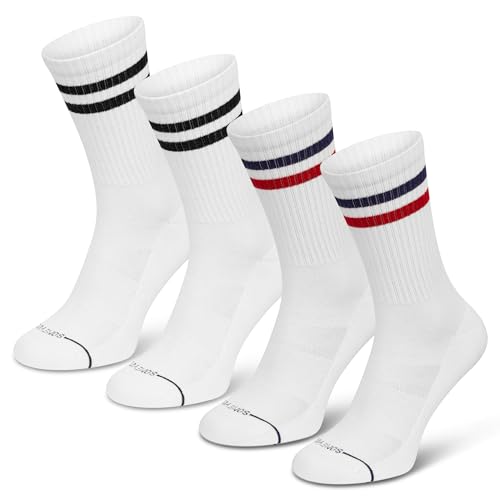 SOMEYOU 4 Paar Tennissocken aus Bio-Baumwolle Sportsocken mit Streifen für Damen & Herren mehrfarbig (2x Schwarz, 2x Rot/Blau) 43-47 von SOMEYOU