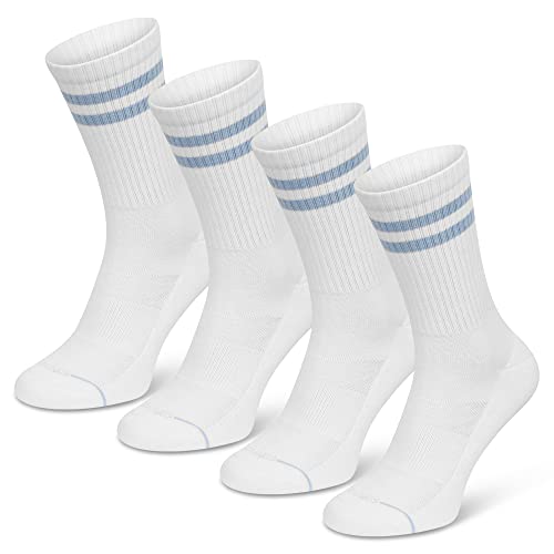 SOMEYOU 4 Paar Retro Tennissocken aus Bio-Baumwolle, Sportsocken mit Streifen Hellblau, Atmungsaktiv, für Damen und Herren, Größe 43-47 von SOMEYOU