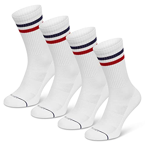 SOMEYOU 4 Paar Retro Tennissocken aus Bio-Baumwolle, Sportsocken mit Streifen Rot und Blau, Atmungsaktiv, für Damen und Herren, Größe 38-42 von SOMEYOU