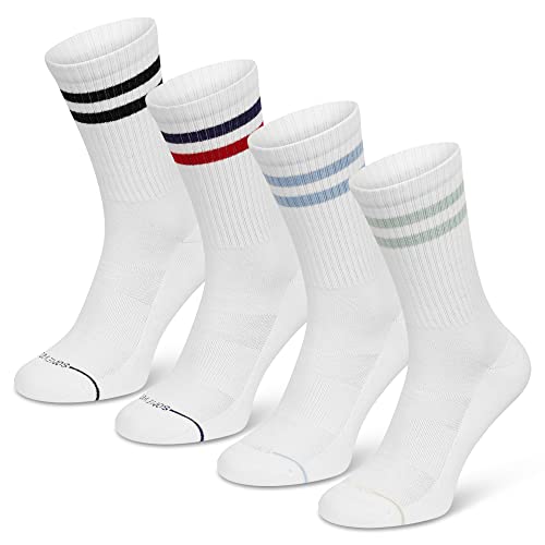 SOMEYOU 4 Paar Retro Tennissocken aus Bio-Baumwolle, Sportsocken mit Streifen Schwarz, Rot/Blau, Hellblau, Mintgrün, Atmungsaktiv, für Damen und Herren, Größe 43-47 von SOMEYOU