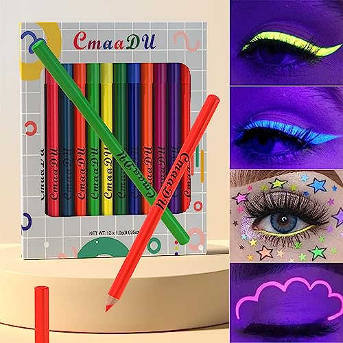 12 pcs UV Eyeliner Set, UV Glow Matte Eyeliner, Farbiger Eyeliner, Neon Matte Eyeliner Set, wasserfest und wischfest, langlebig, für den täglichen Gebrauch und Halloween, Weihnachten von SOMGKINE
